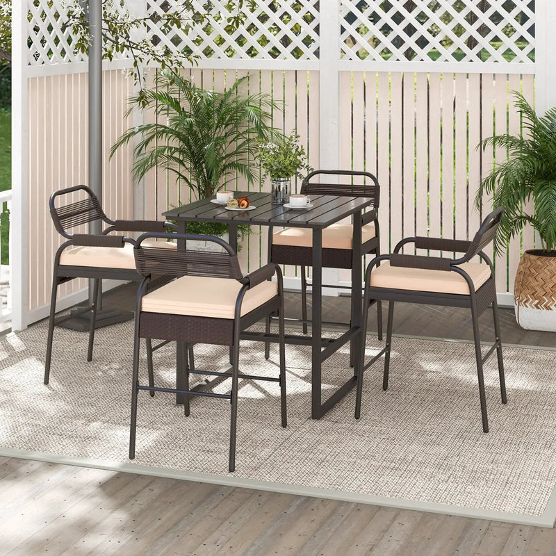 5 Piece Rattan Counter Set with 4 Stools and Polywood Bar Table-Brown by DirectDeals