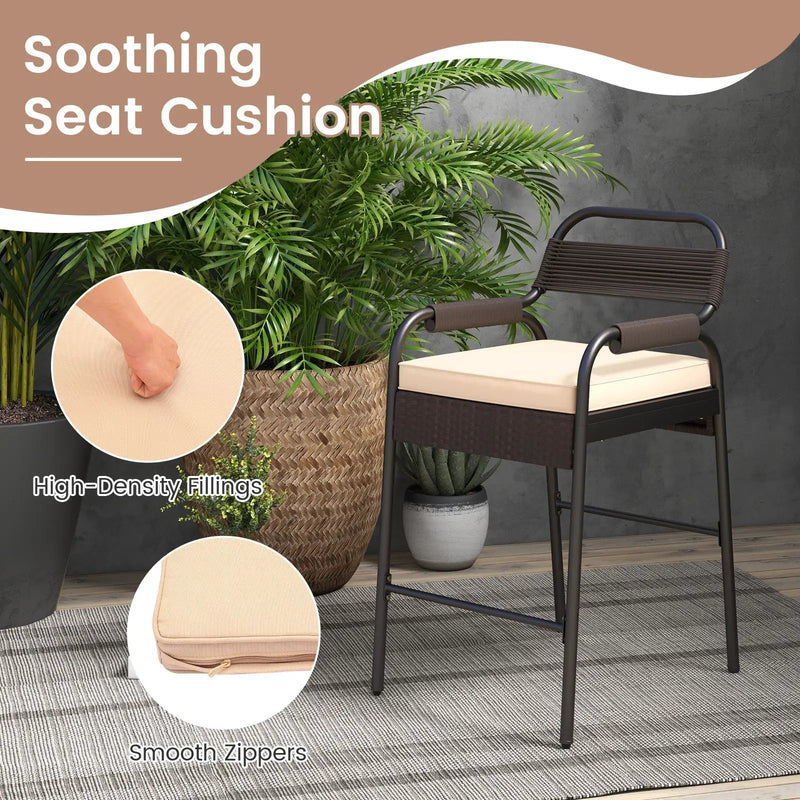 5 Piece Rattan Counter Set with 4 Stools and Polywood Bar Table-Brown by DirectDeals