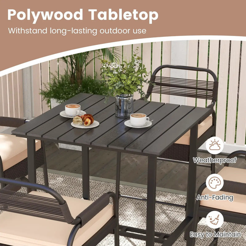 5 Piece Rattan Counter Set with 4 Stools and Polywood Bar Table-Brown by DirectDeals