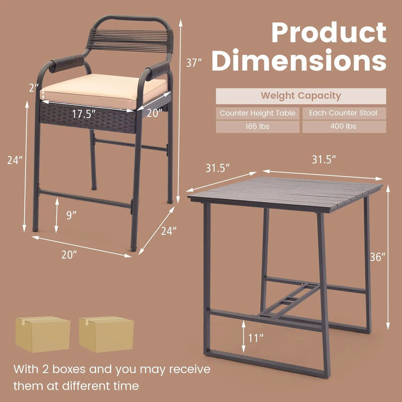 5 Piece Rattan Counter Set with 4 Stools and Polywood Bar Table-Brown by DirectDeals