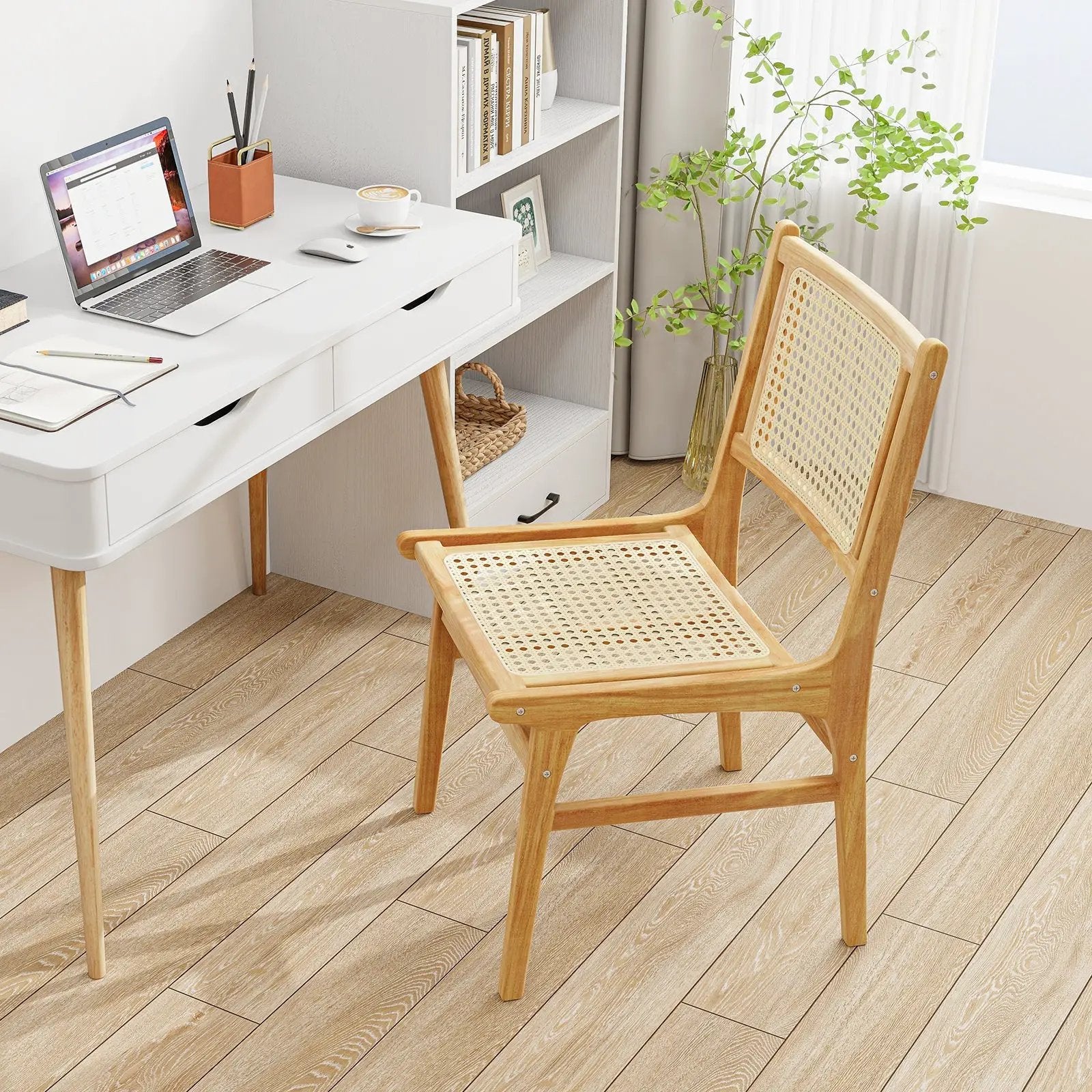 Rattan Dining Chair with Natural Cane Woven Backrest and Teak Wood Frame by DirectDeals