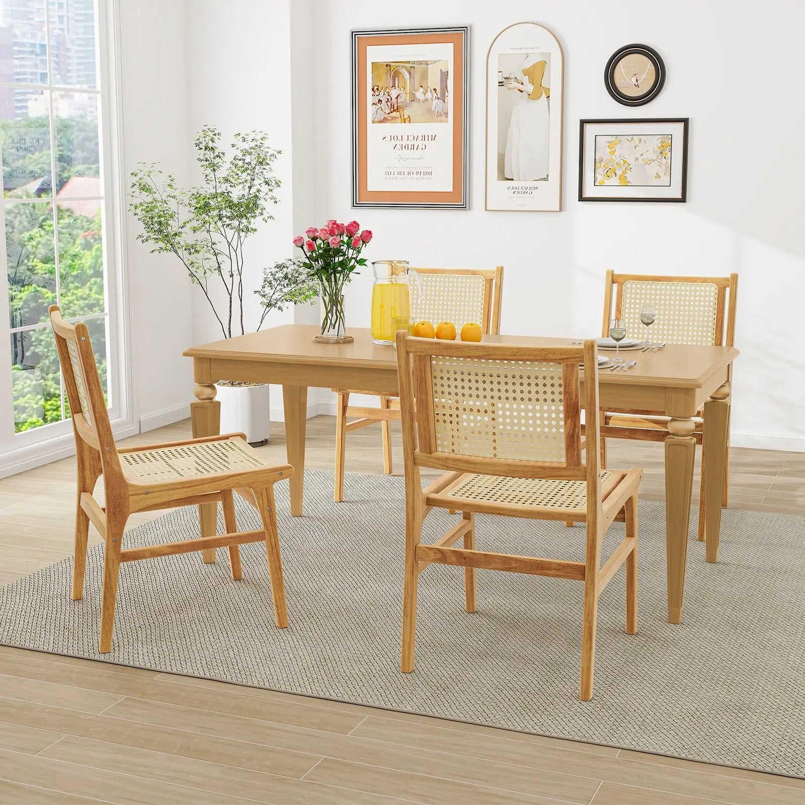 Rattan Dining Chair with Natural Cane Woven Backrest and Teak Wood Frame by DirectDeals