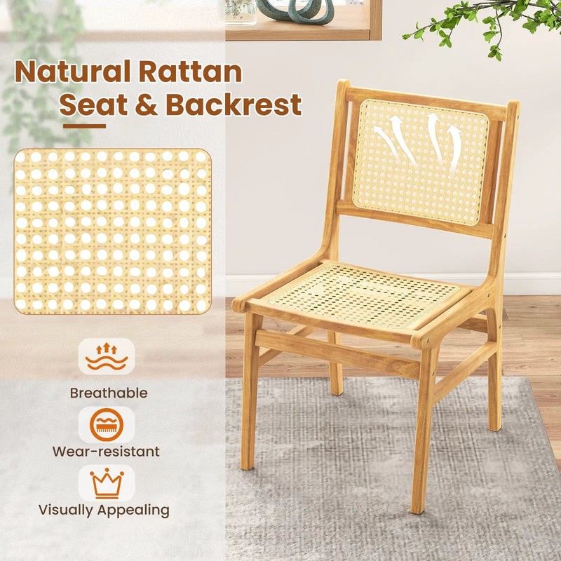 Rattan Dining Chair with Natural Cane Woven Backrest and Teak Wood Frame by DirectDeals
