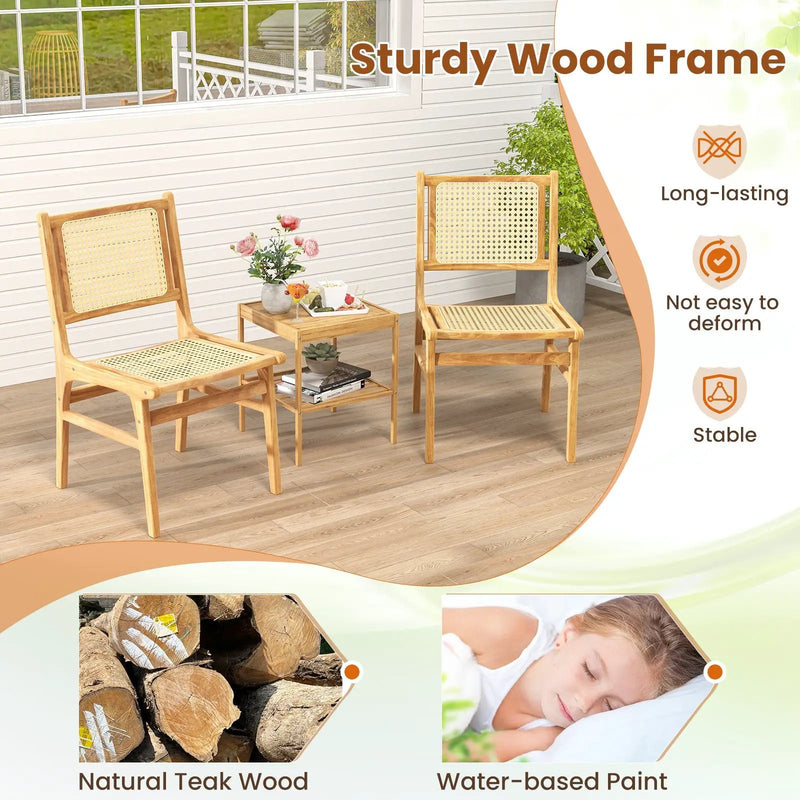 Rattan Dining Chair with Natural Cane Woven Backrest and Teak Wood Frame by DirectDeals