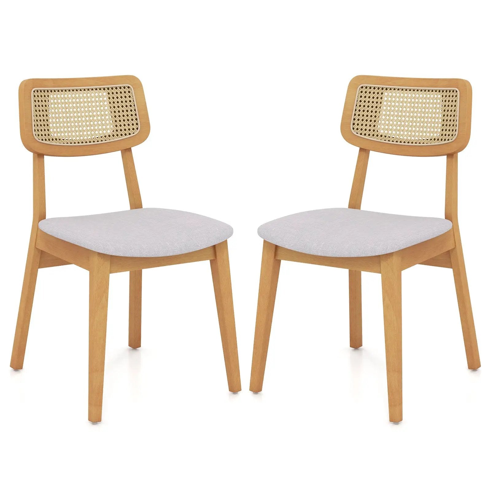 Rattan Dining Chair Set of 2 with Can Back and Rubber Wood Frame-Natural by DirectDeals