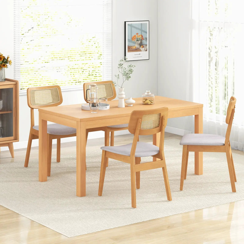 Rattan Dining Chair Set of 2 with Can Back and Rubber Wood Frame-Natural by DirectDeals