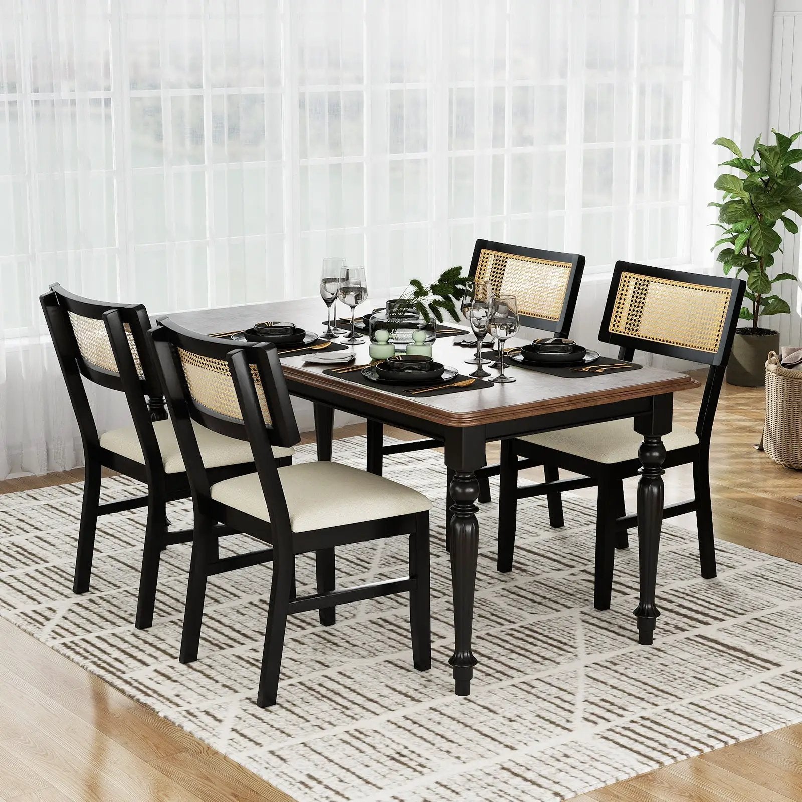 Solid Rubber Wood Dining Chairs Set of 4 with Curved Backrest by DirectDeals