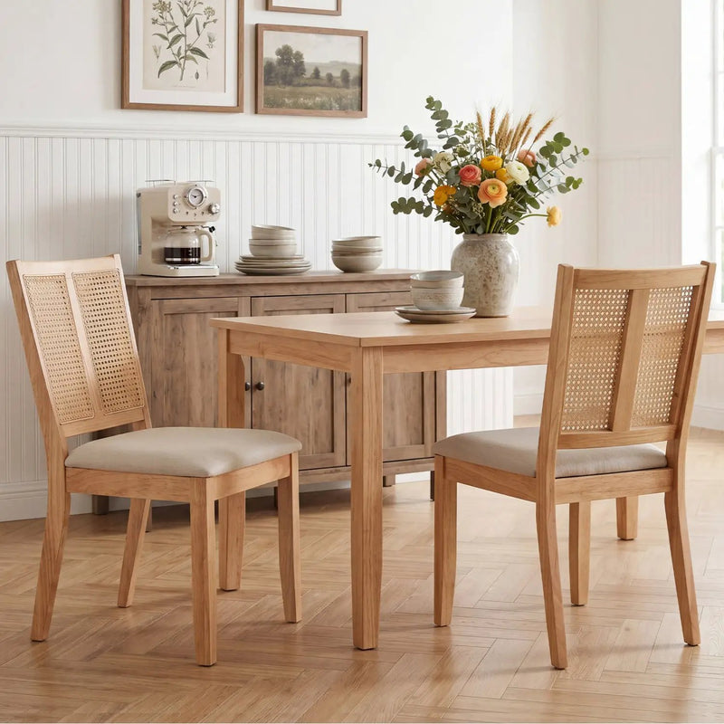 Rattan Dining Chairs Set of 2 with Curved Backrest by DirectDeals
