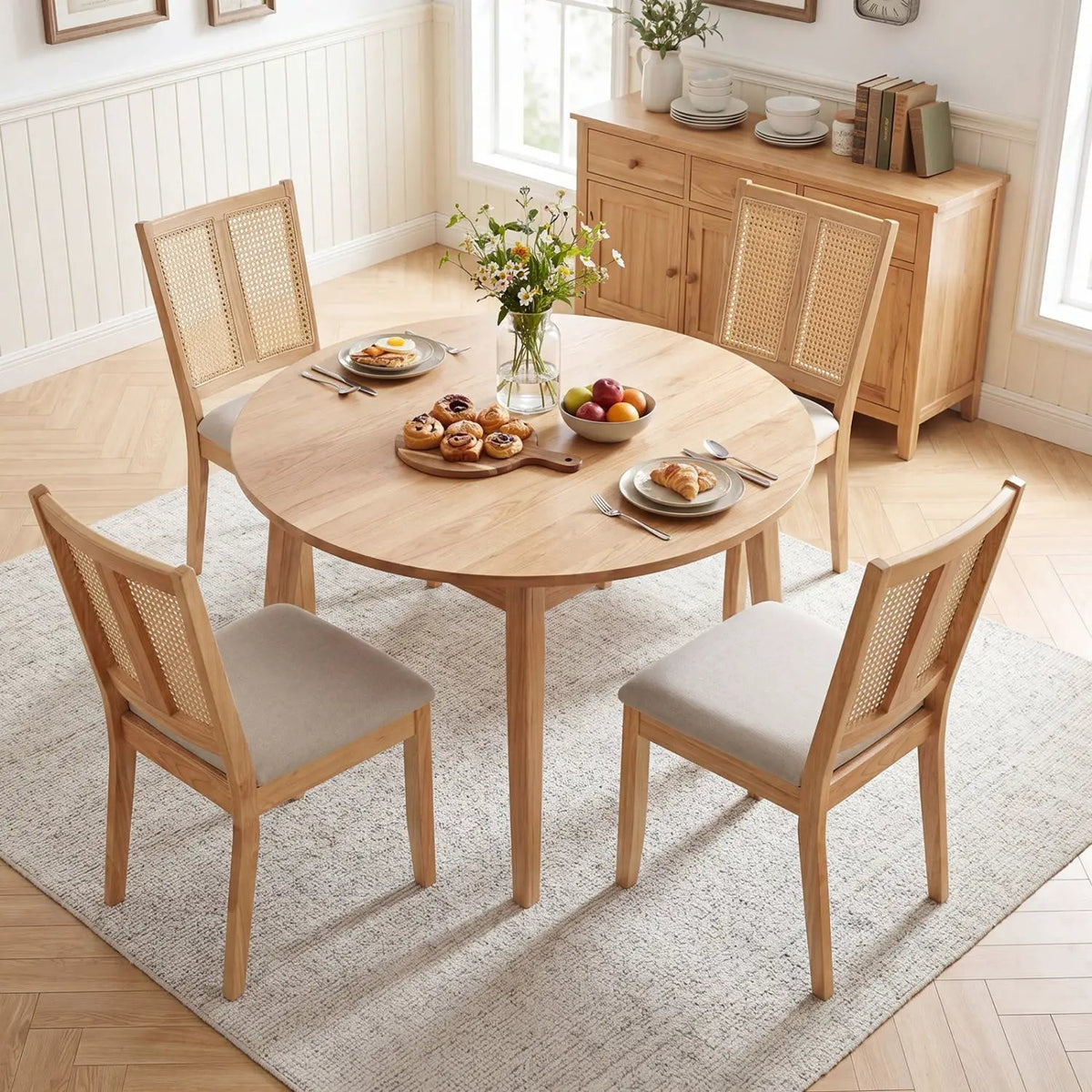 Rattan Dining Chairs Set of 4 with Padded Seats by DirectDeals