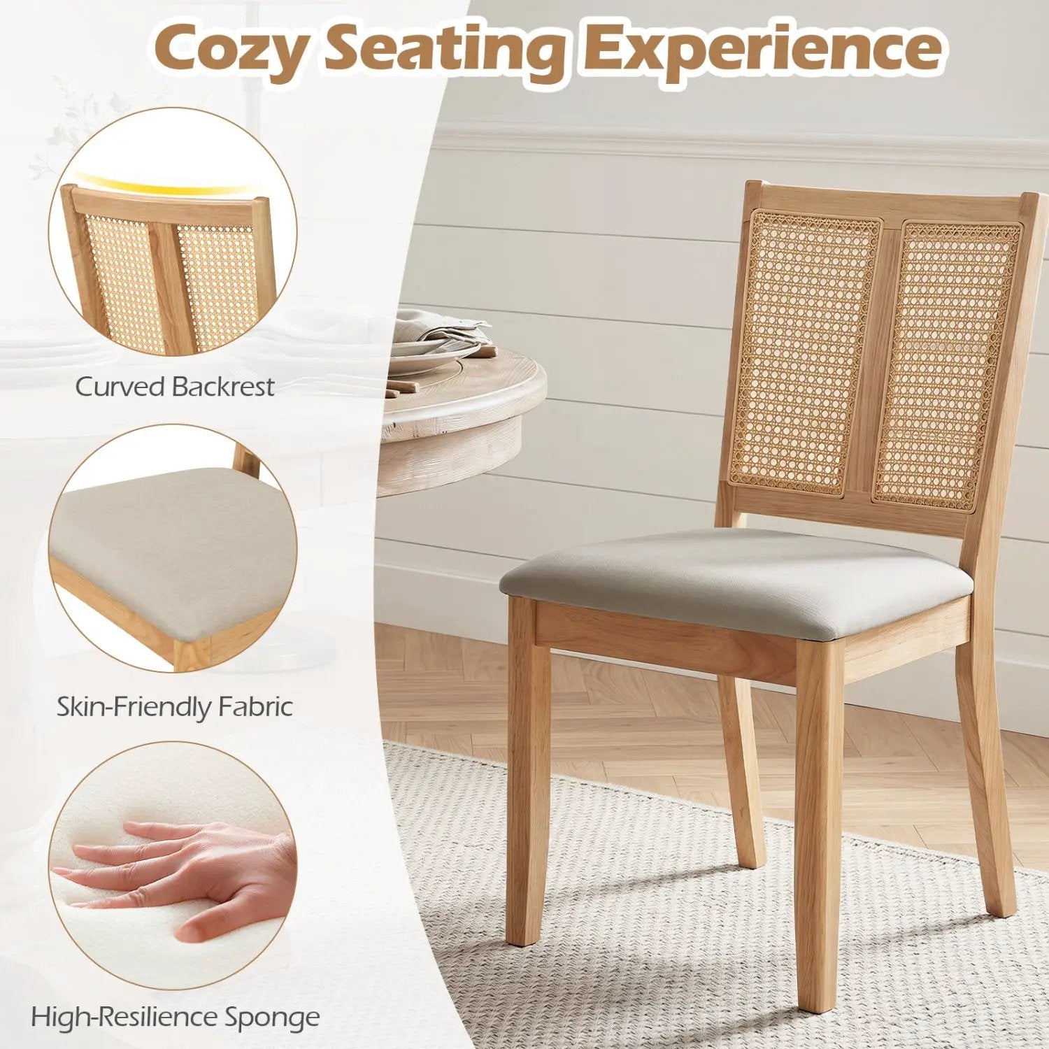 Rattan Dining Chairs Set of 4 with Padded Seats by DirectDeals