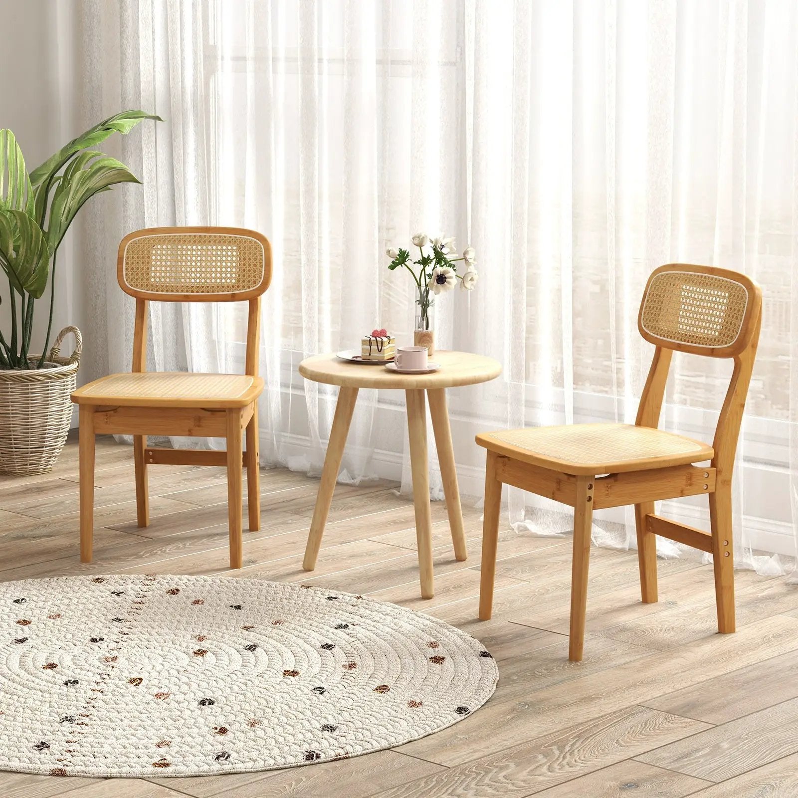 Set of 2 Rattan Dining Chairs with Simulated Rattan Backrest-Natural by DirectDeals