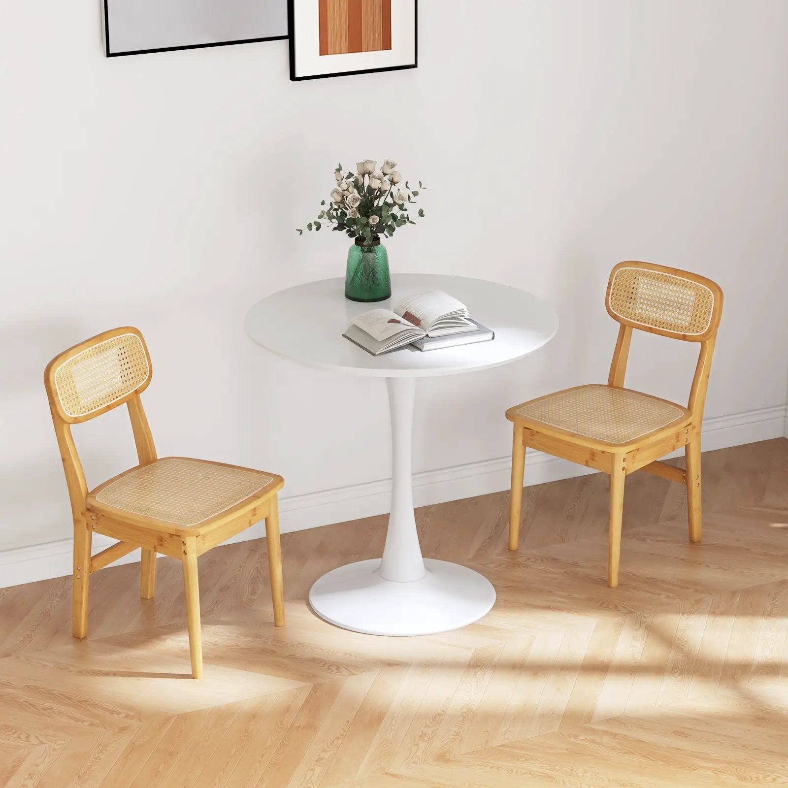 Set of 2 Rattan Dining Chairs with Simulated Rattan Backrest-Natural by DirectDeals