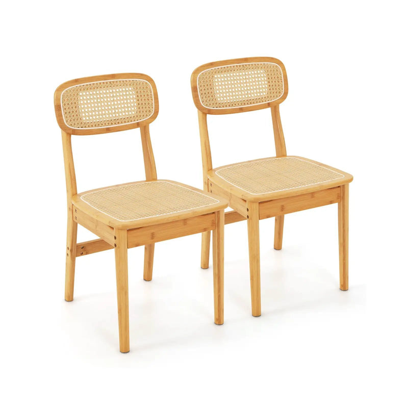 Set of 2 Rattan Dining Chairs with Simulated Rattan Backrest-Natural by DirectDeals