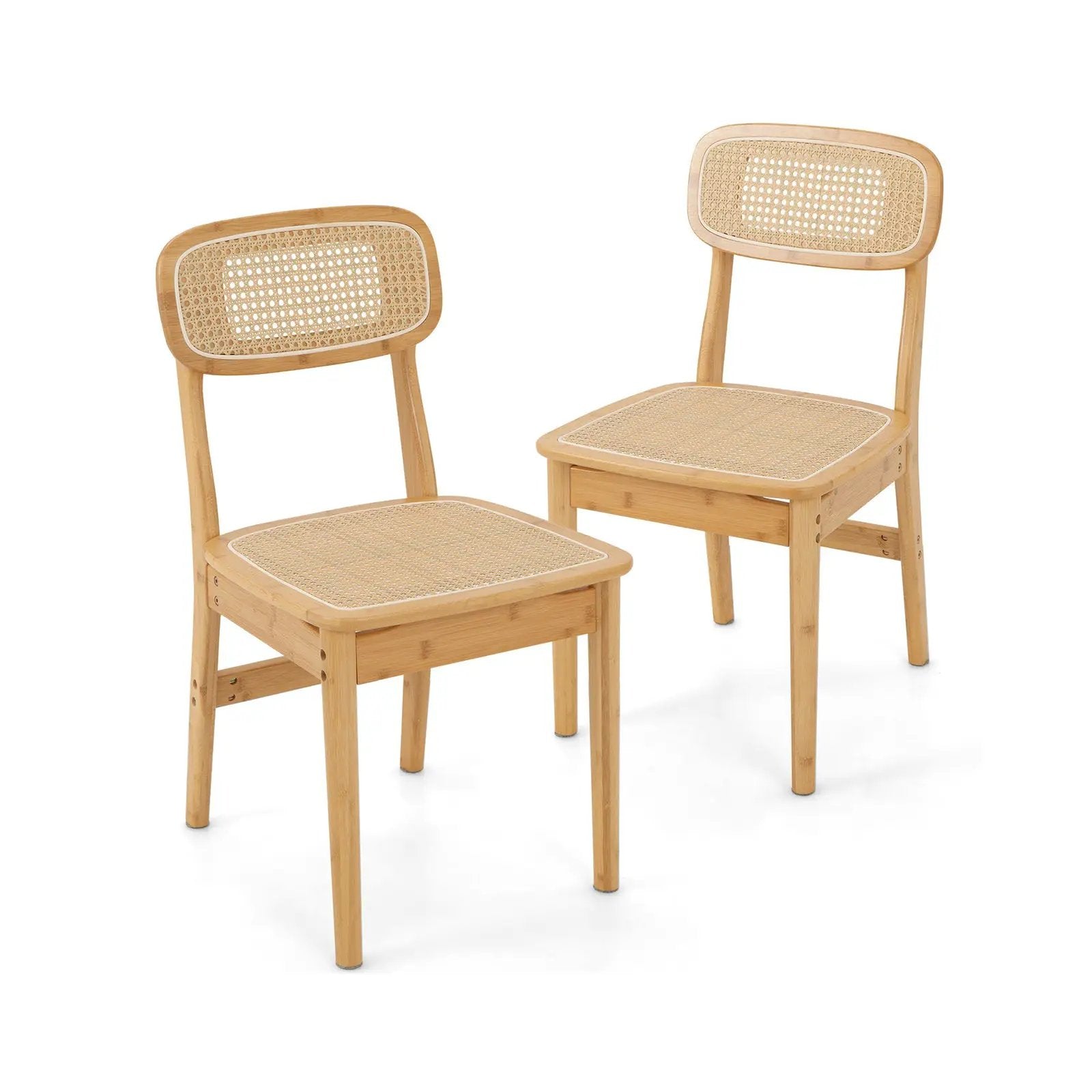 Set of 2 Rattan Dining Chairs with Simulated Rattan Backrest-Natural by DirectDeals