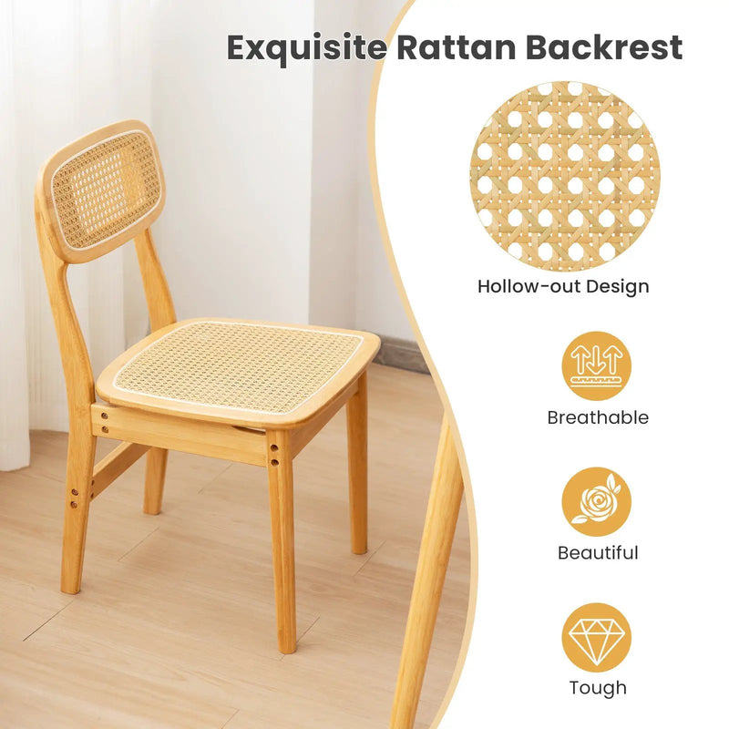 Set of 2 Rattan Dining Chairs with Simulated Rattan Backrest-Natural by DirectDeals