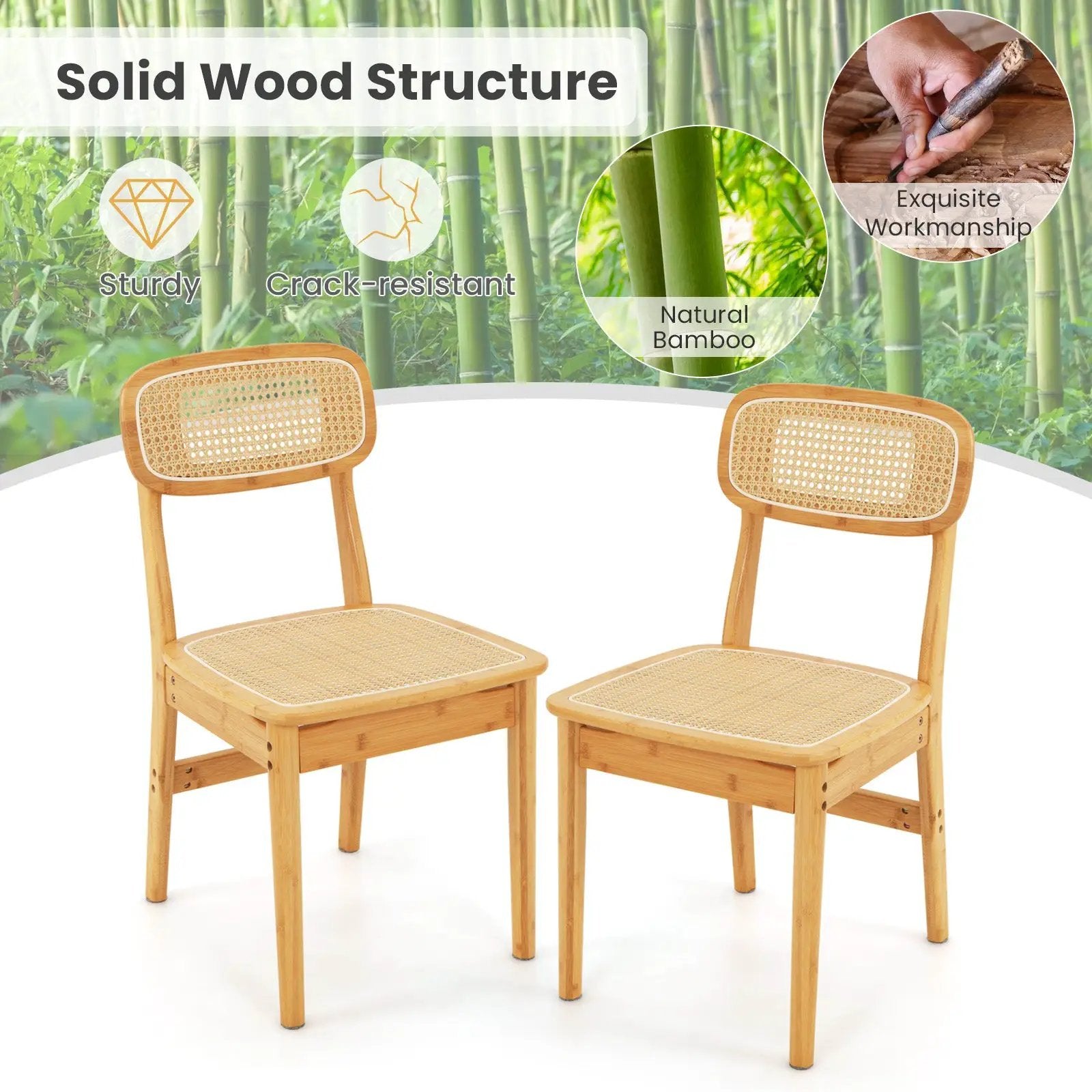 Set of 2 Rattan Dining Chairs with Simulated Rattan Backrest-Natural by DirectDeals