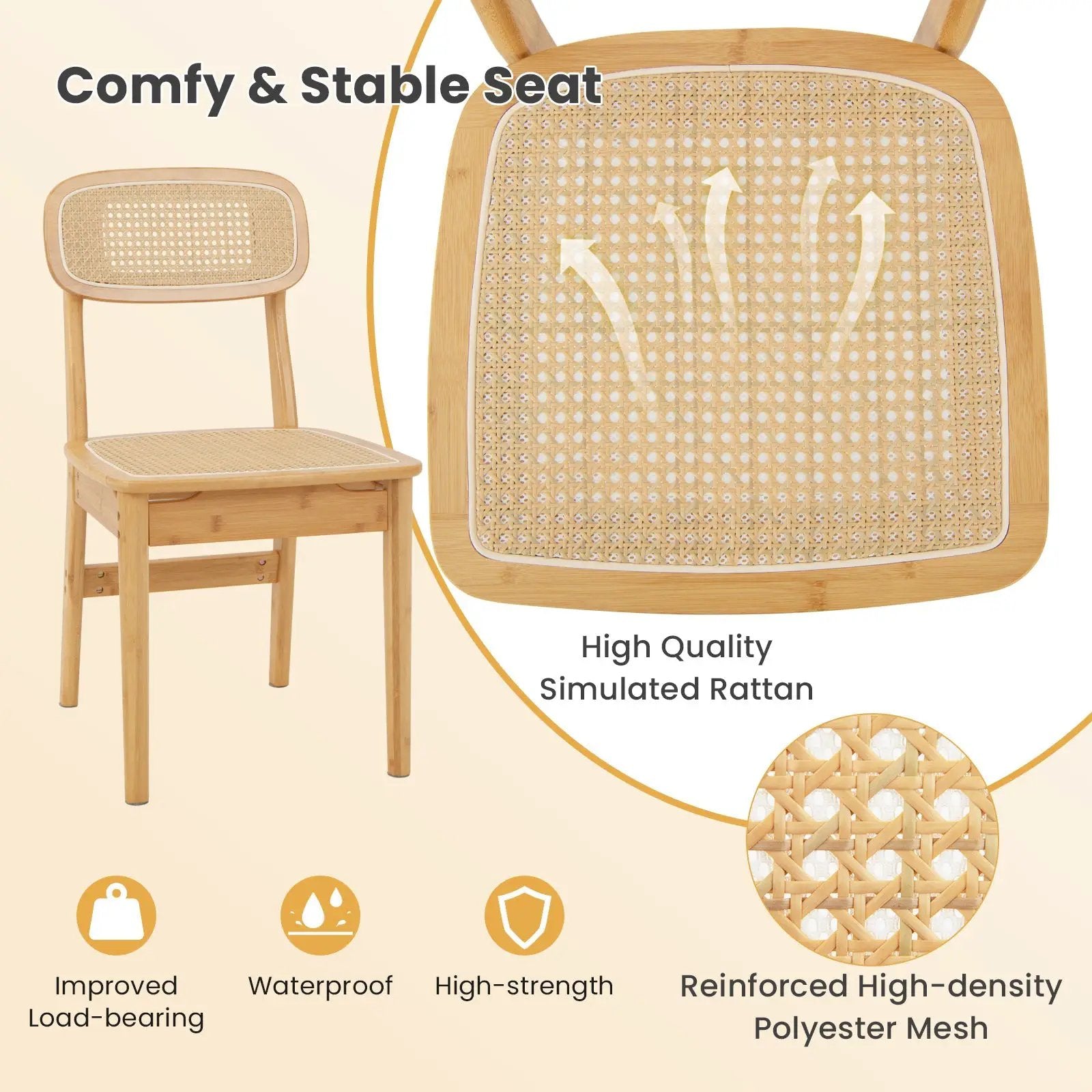 Set of 2 Rattan Dining Chairs with Simulated Rattan Backrest-Natural by DirectDeals
