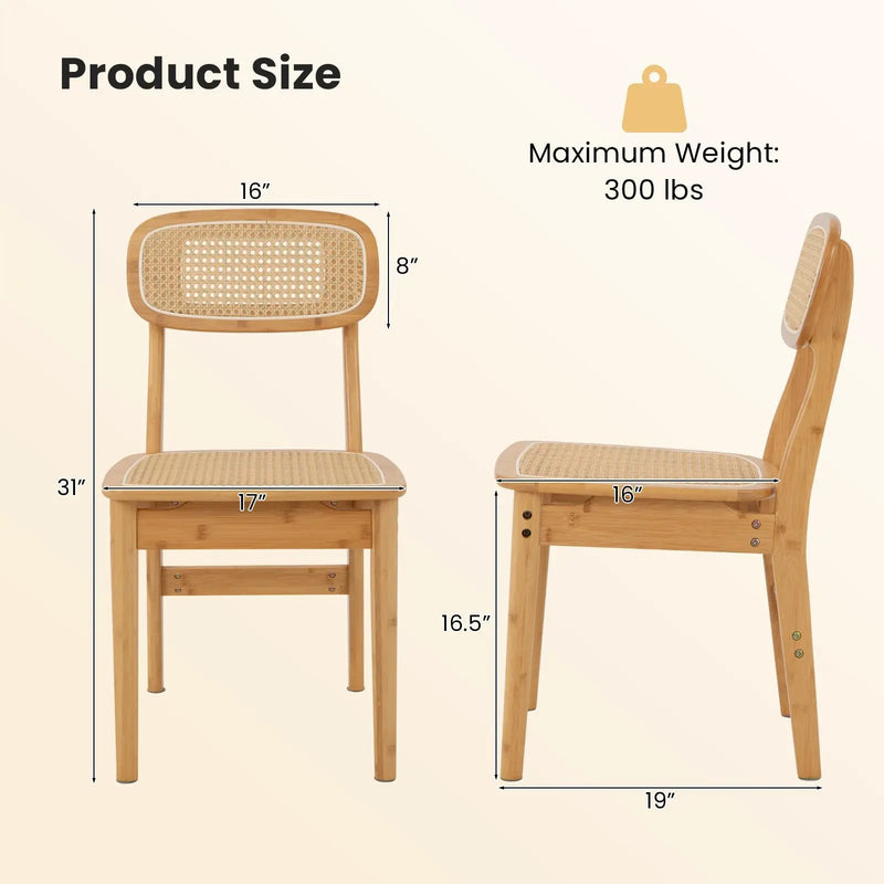 Set of 2 Rattan Dining Chairs with Simulated Rattan Backrest-Natural by DirectDeals