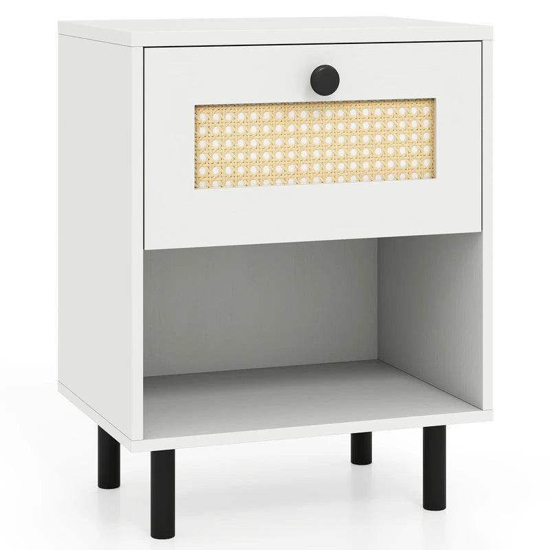 Rattan Nightstand Boho End Table with Rattan Drawer and Open Shelf by DirectDeals