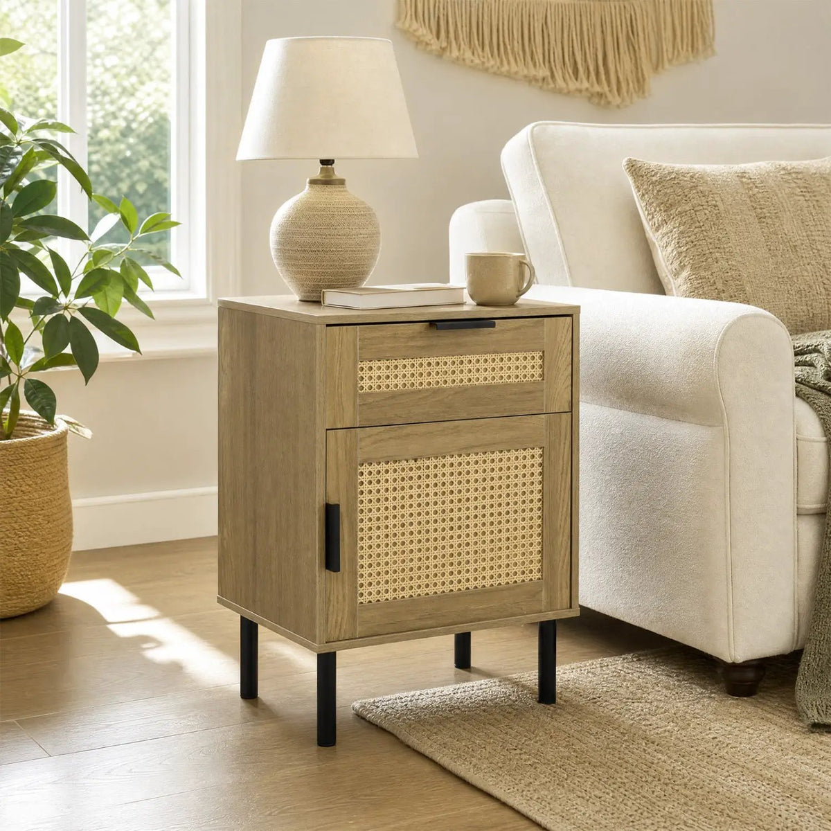 Rattan Nightstand with Drawer and Storage Cabinet by DirectDeals