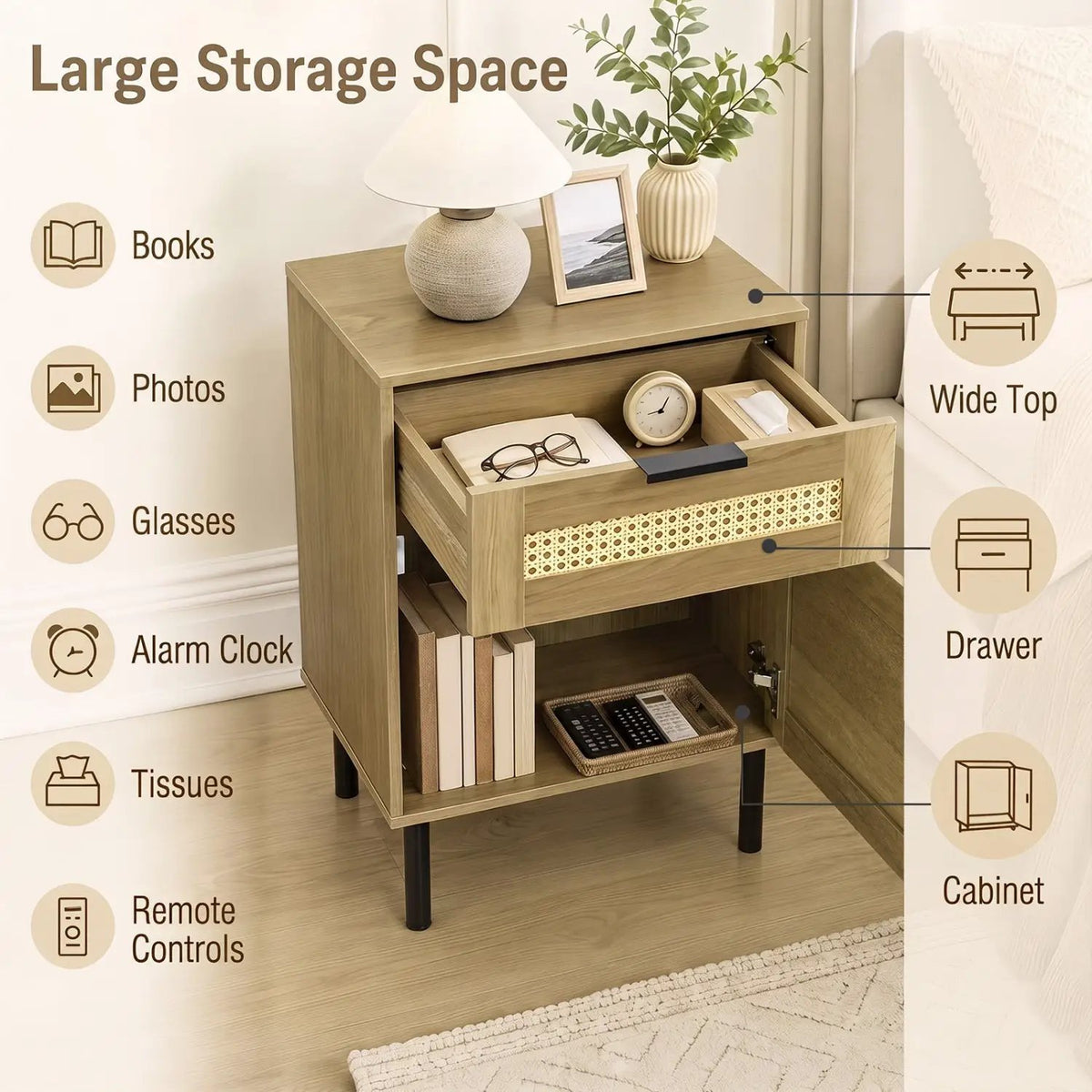 Rattan Nightstand with Drawer and Storage Cabinet by DirectDeals