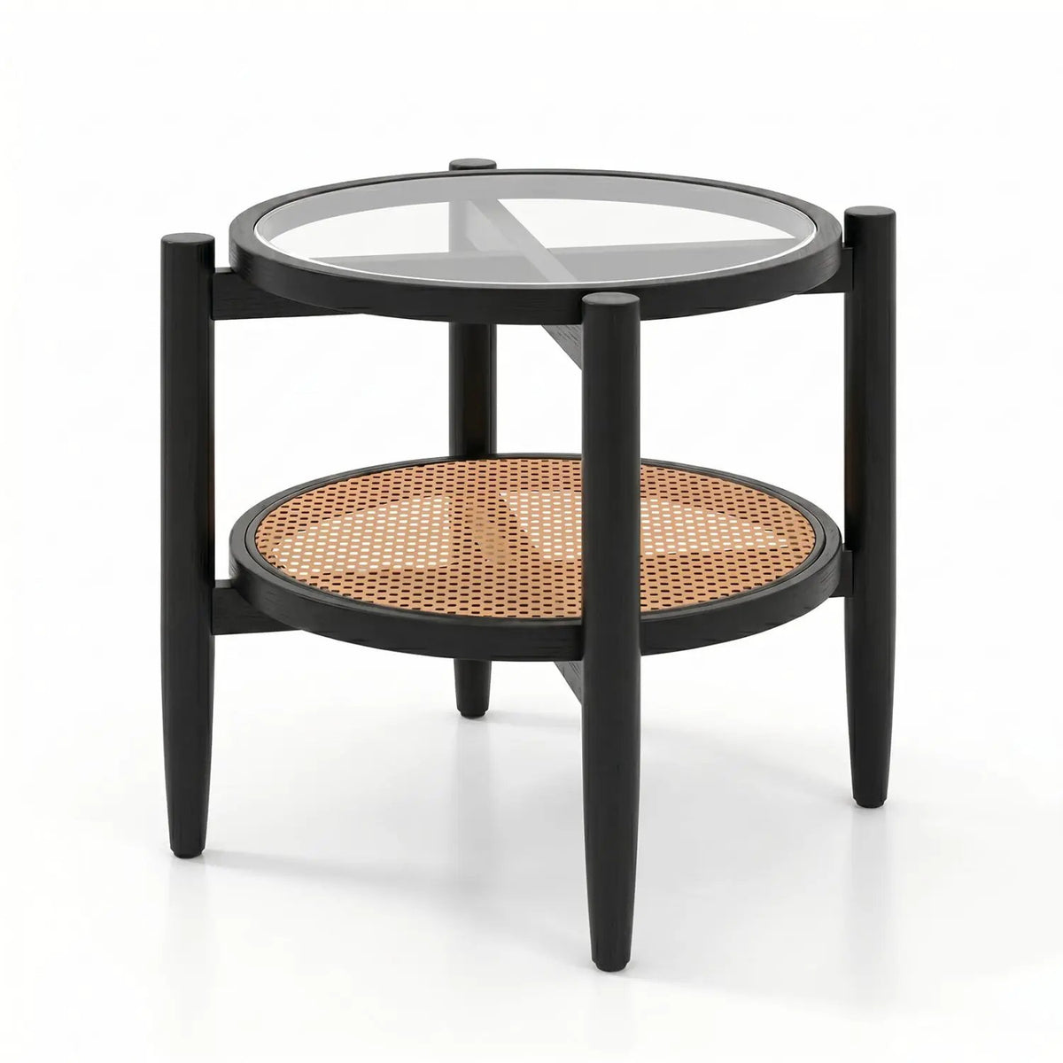 Round Rattan Side Table with Tempered Glass Top by DirectDeals