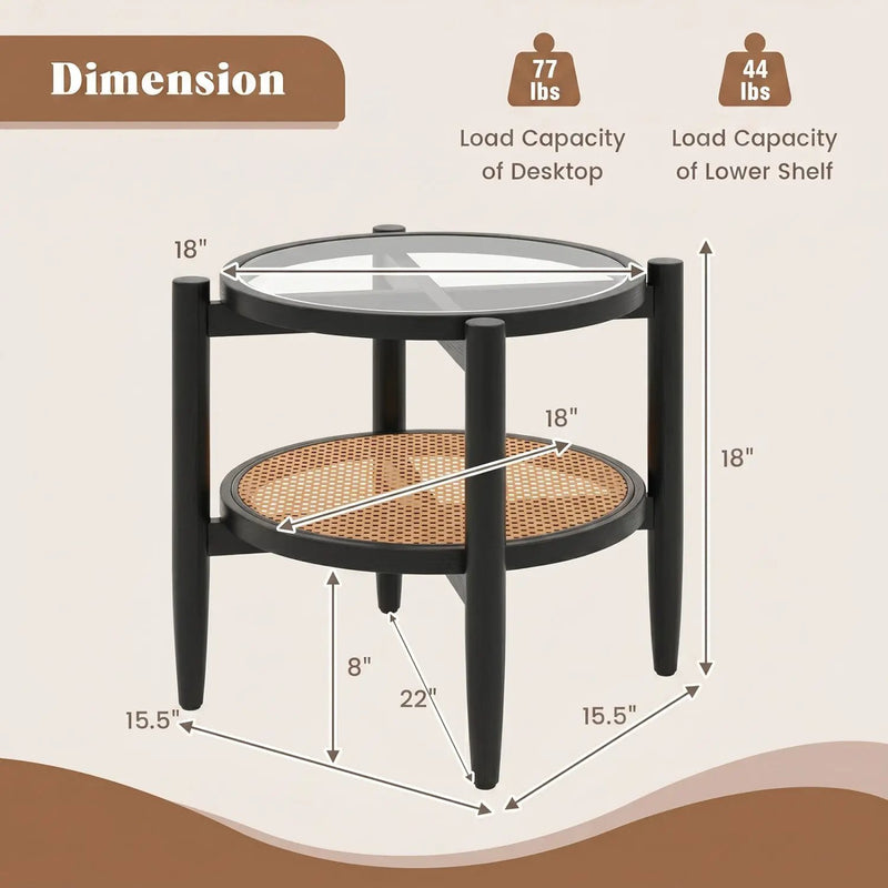 Round Rattan Side Table with Tempered Glass Top by DirectDeals
