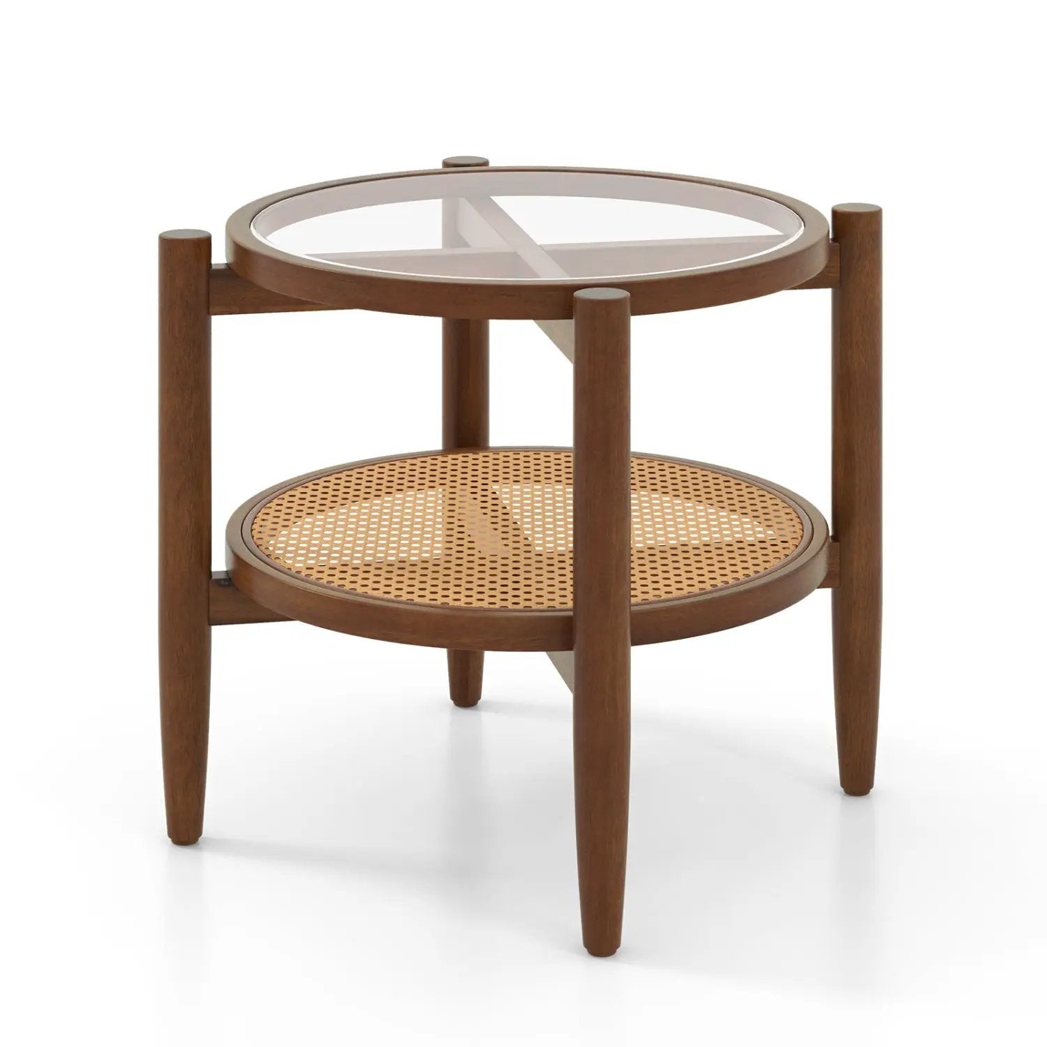 Round Rattan Side Table with Tempered Glass Top by DirectDeals