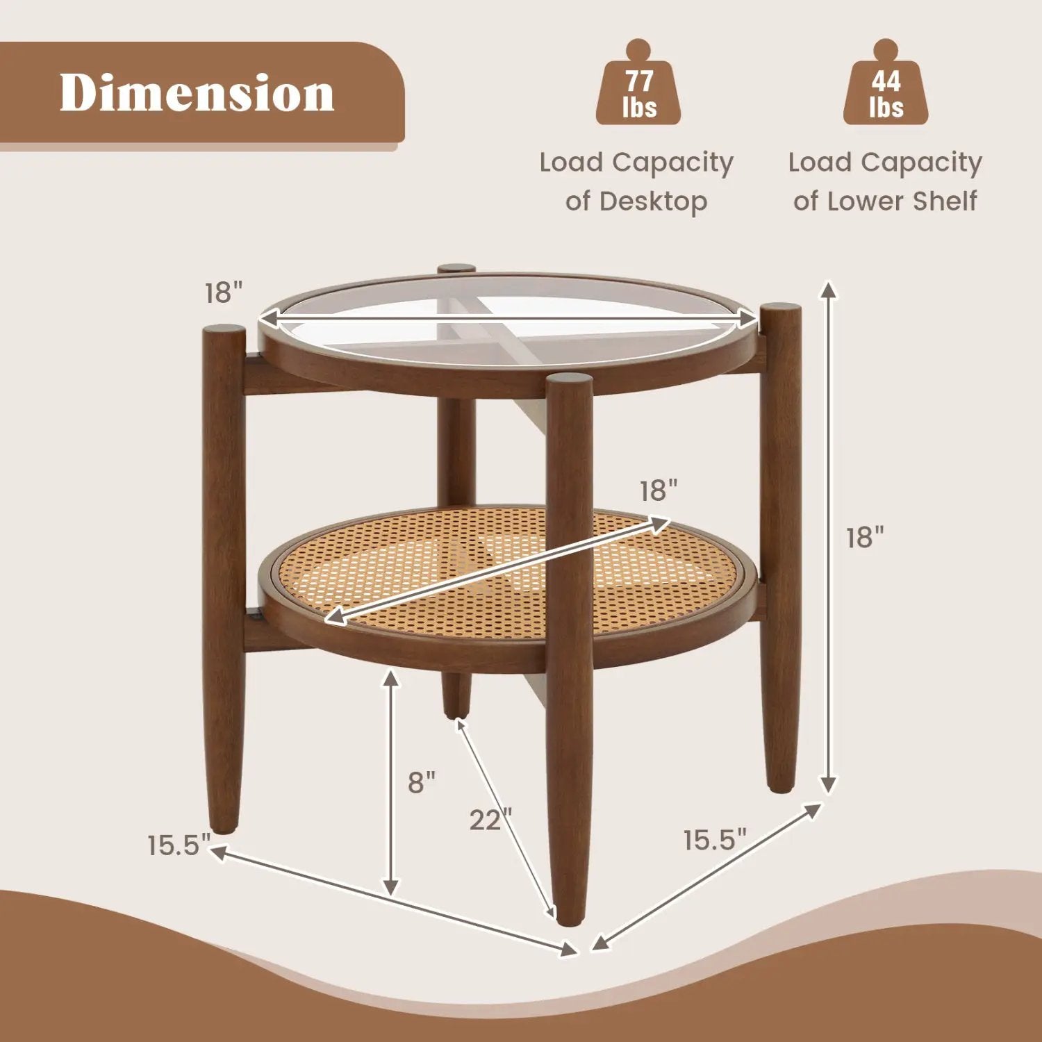 Round Rattan Side Table with Tempered Glass Top by DirectDeals