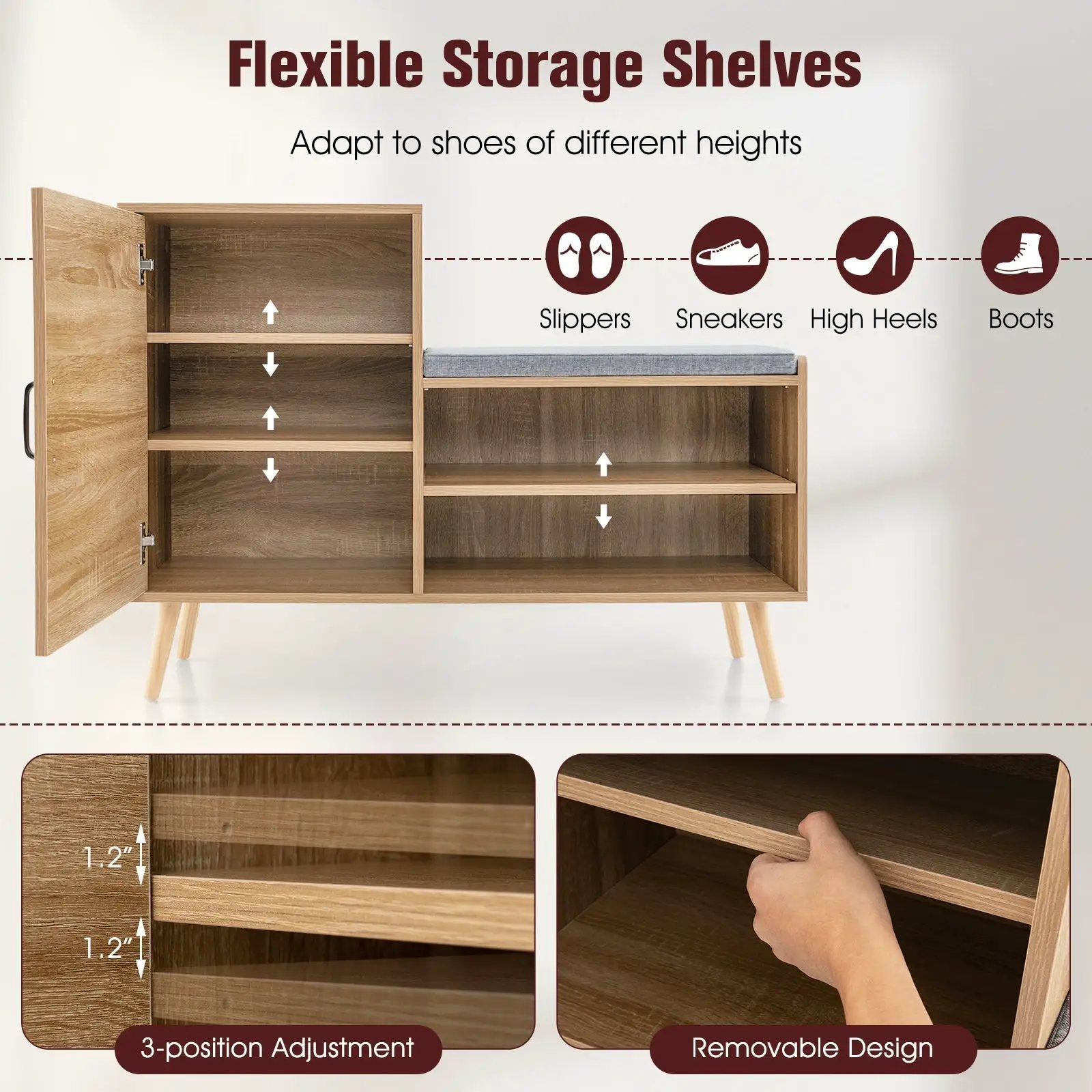 2-in-1 Rattan Shoe Cabinet with Bench Shoe Storage Bench with Washable Cushion-Natural by DirectDeals