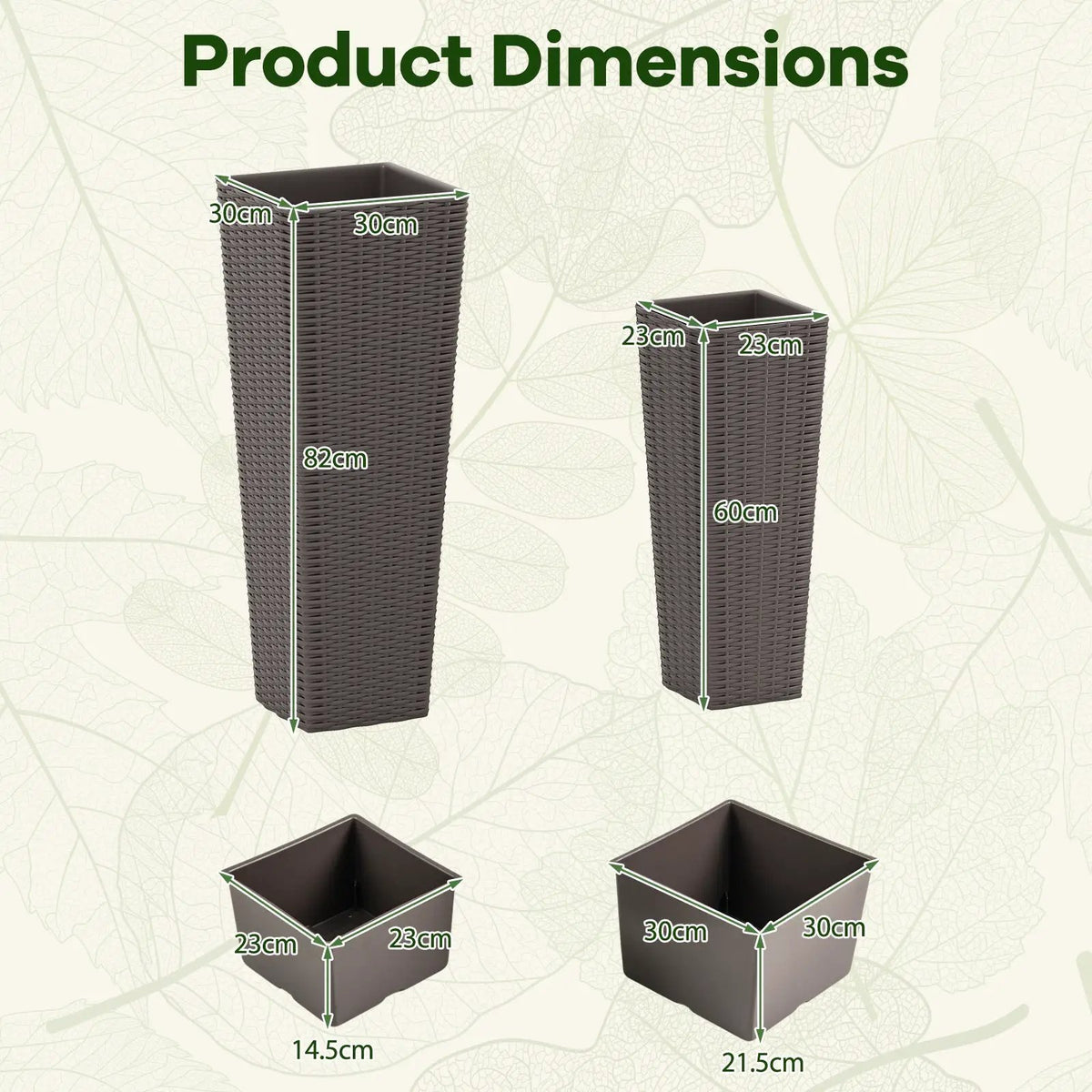 Rattan Tall Planter Set of 2 Outdoor Large Tapered Planters with Removable Inner Trays by DirectDeals