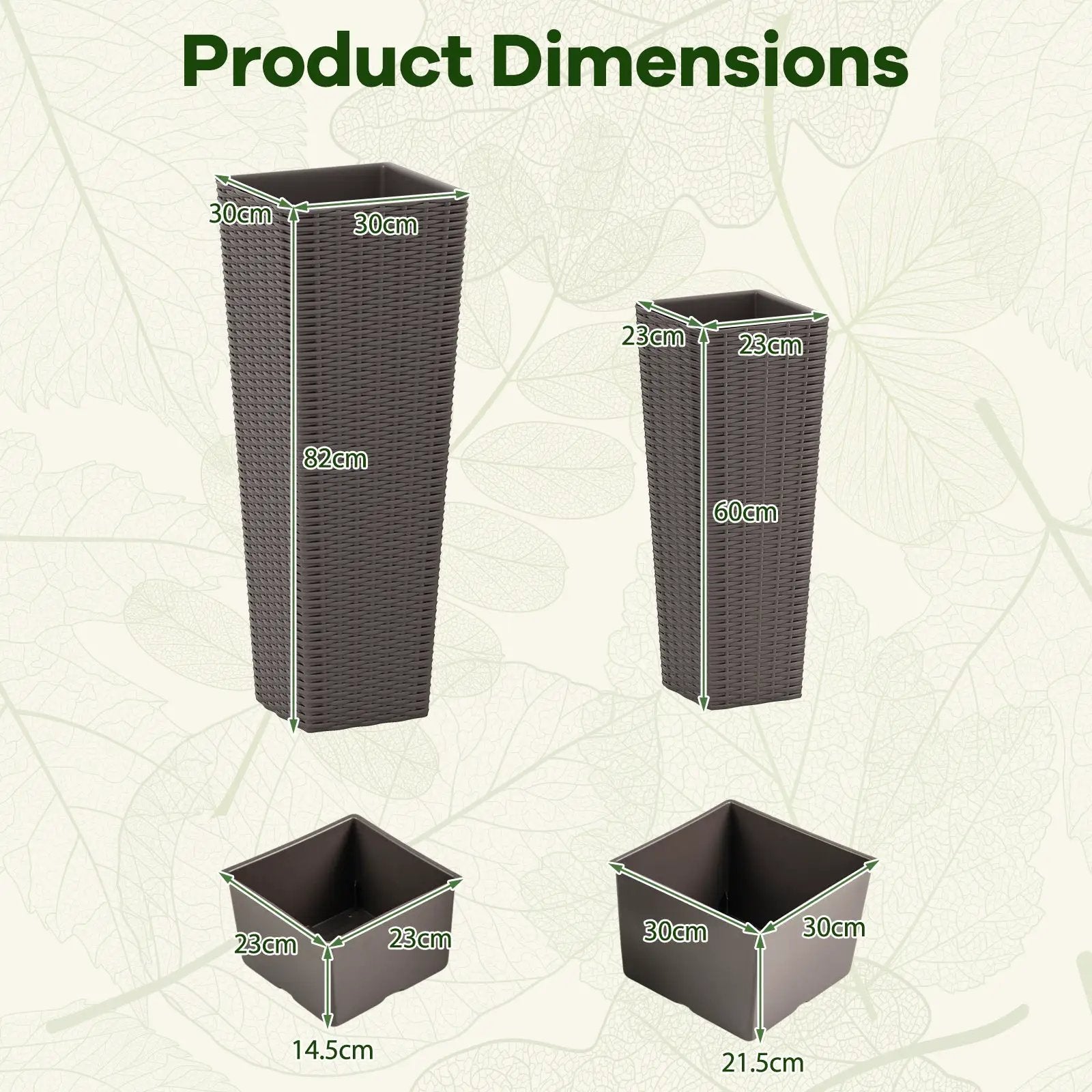 Rattan Tall Planter Set of 2 Outdoor Large Tapered Planters with Removable Inner Trays by DirectDeals