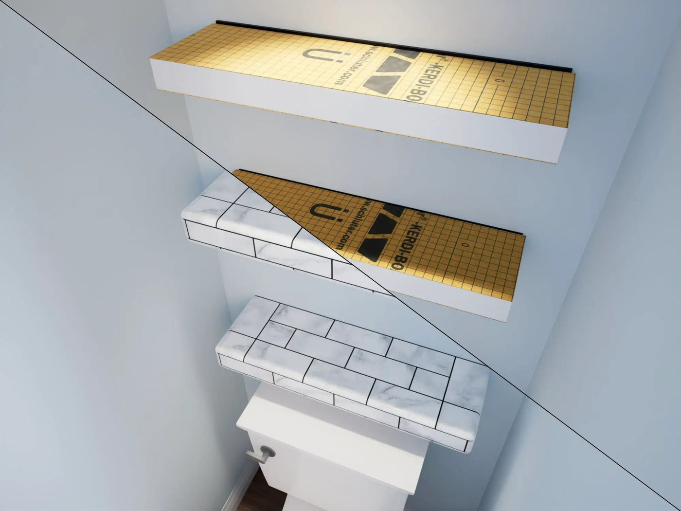 The Original™ Ready-to-Tile Free Floating Shelf with Orange Waterproof Board by The Original Granite Bracket