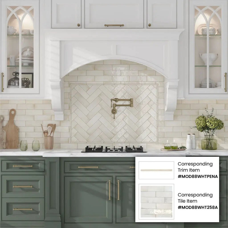 White 0.5x8 Glossy Ceramic Pencil Tile Trim (10 pack, 0.7 sq ft/case) by Apollo Tile