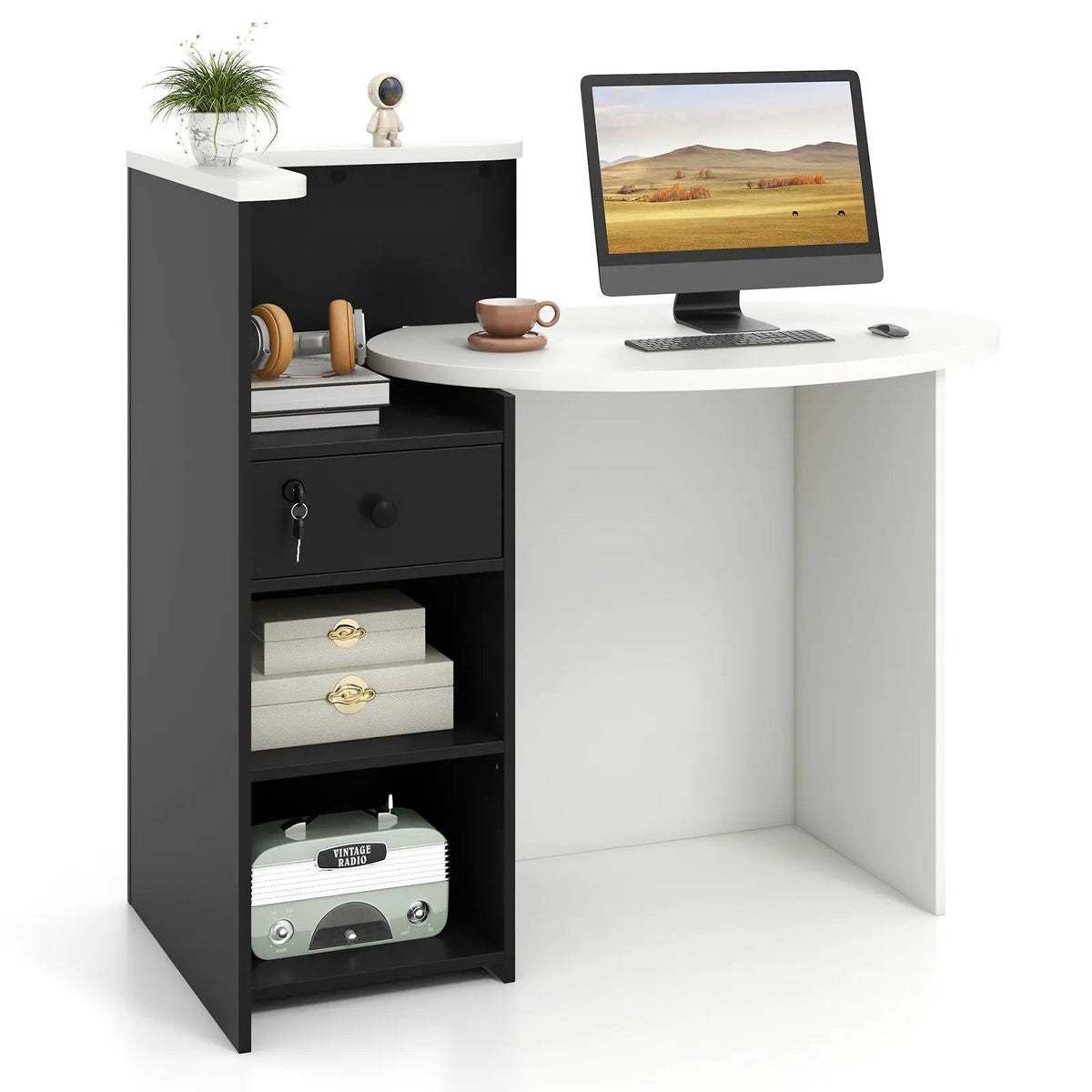 Front Reception Office Desk with Open Shelf and Lockable Drawer by DirectDeals