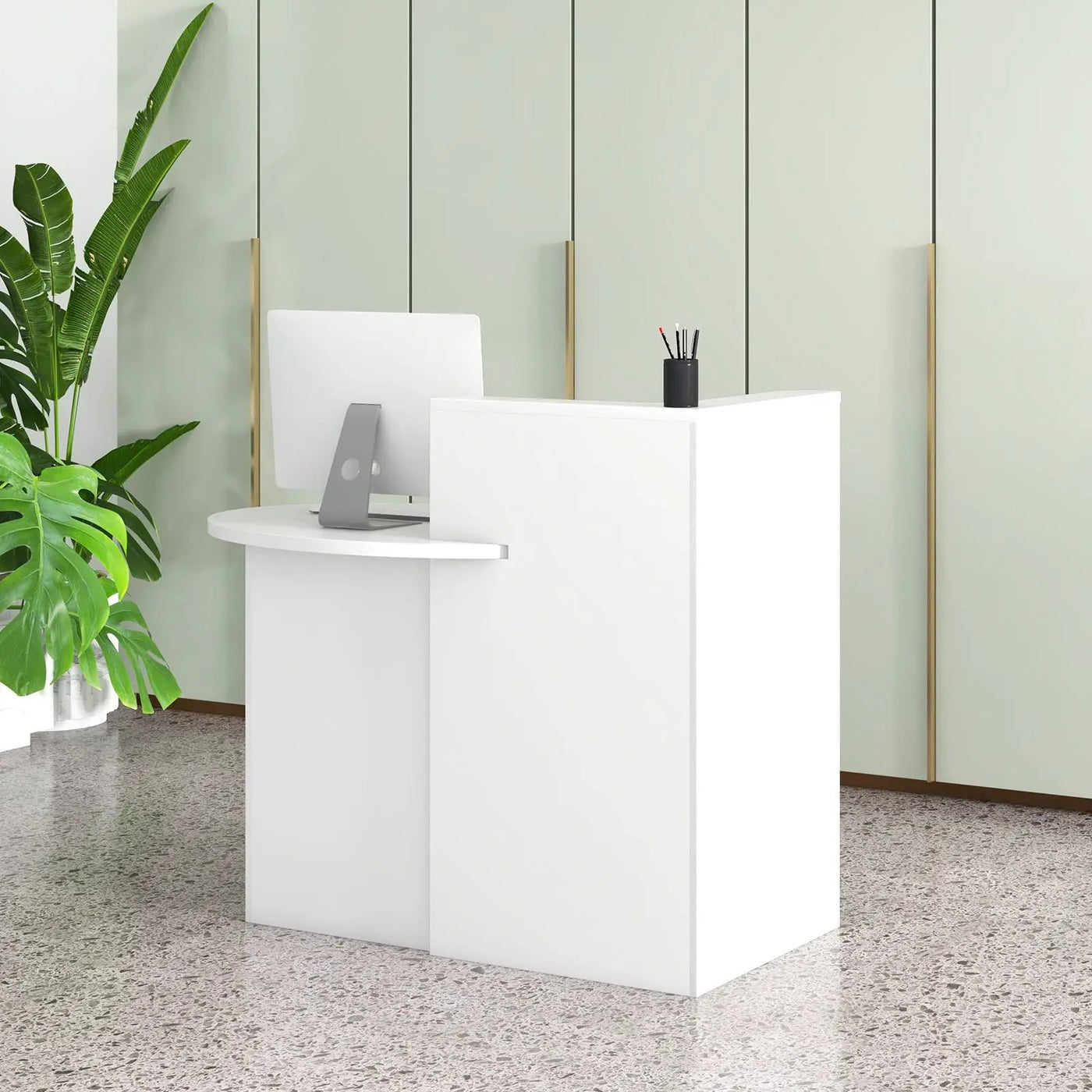 Front Reception Office Desk with Open Shelf and Lockable Drawer by DirectDeals