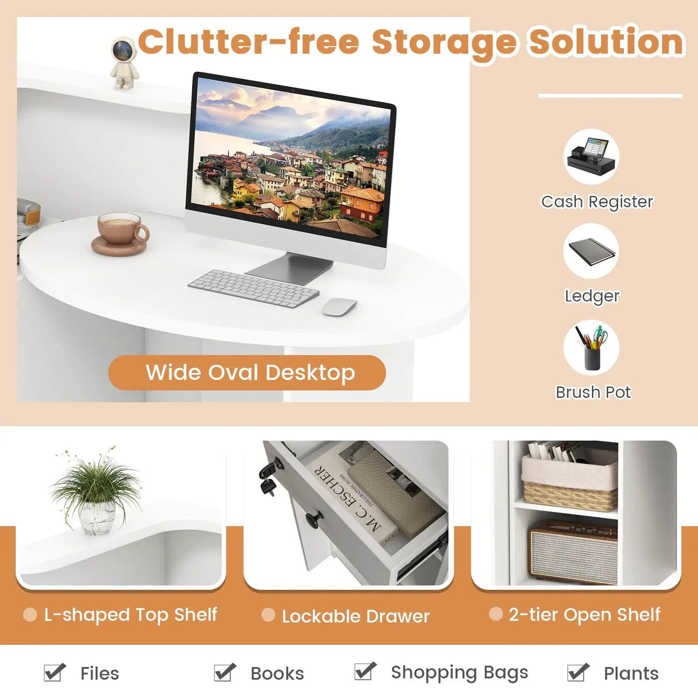 Front Reception Office Desk with Open Shelf and Lockable Drawer by DirectDeals