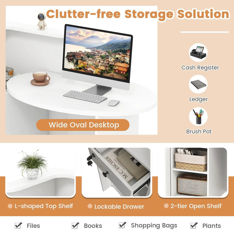 Front Reception Office Desk with Open Shelf and Lockable Drawer by DirectDeals