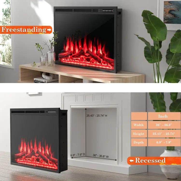 34/37 Inch Electric Fireplace Recessed with Adjustable Flames by DirectDeals