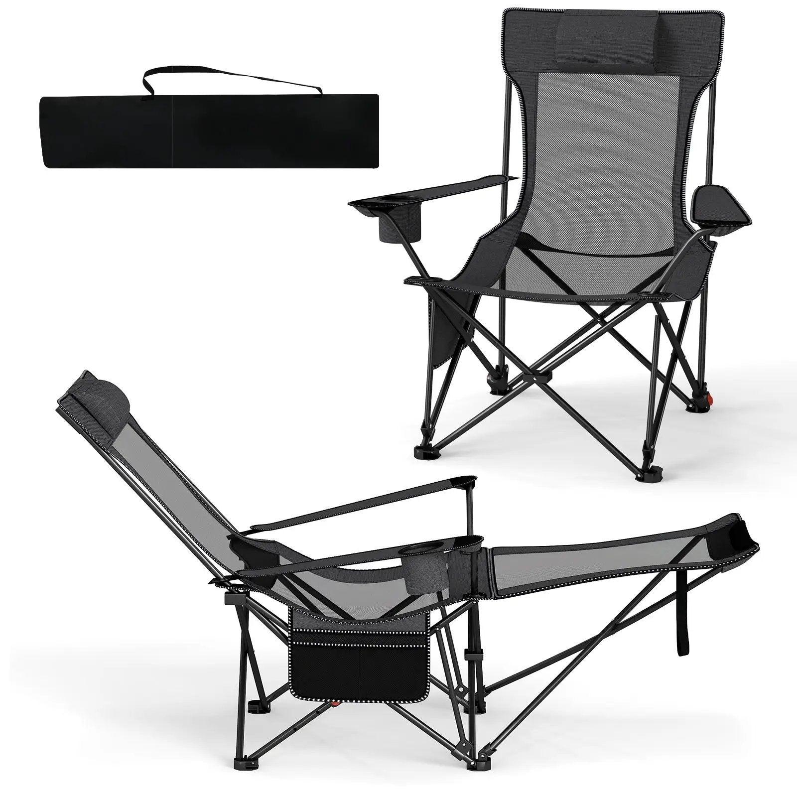 Reclining Camping Chair with Removable Footrest and Adjustable Backrest by DirectDeals