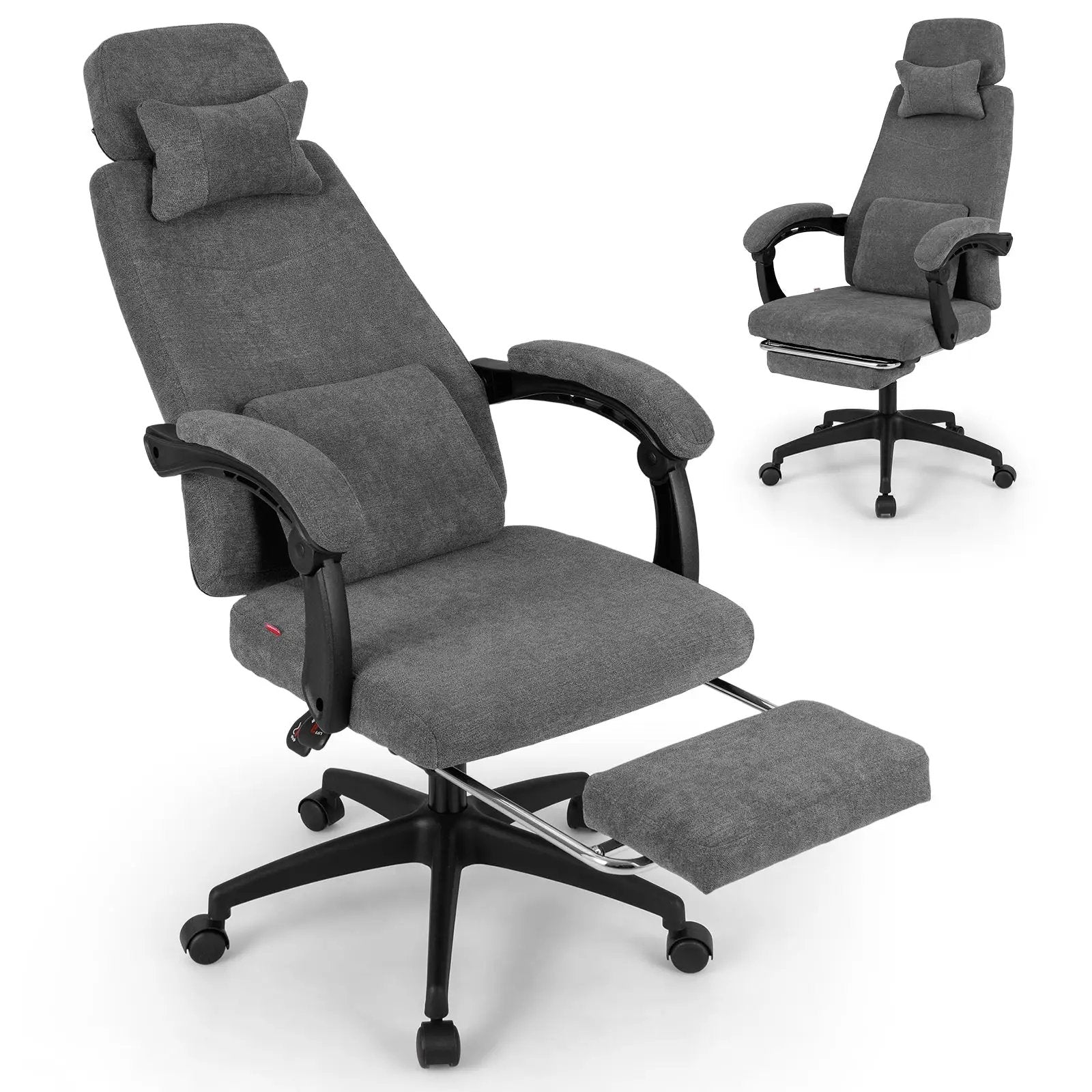 Reclining Office Chair Chenille Fabric Upholstered Computer Desk Chair-Gray by DirectDeals