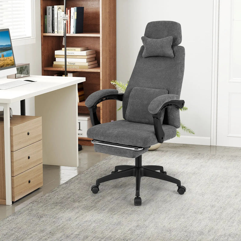 Reclining Office Chair Chenille Fabric Upholstered Computer Desk Chair-Gray by DirectDeals