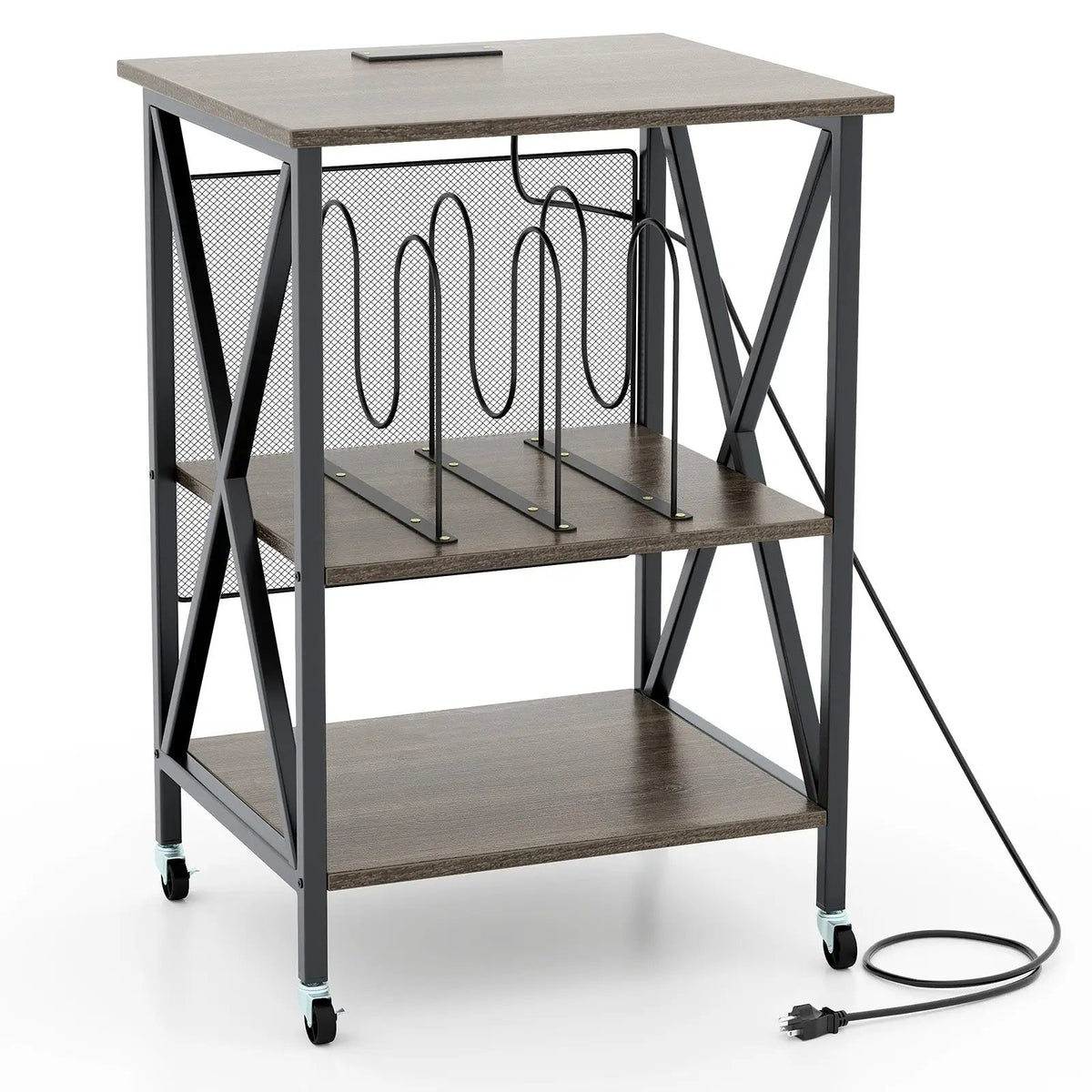 Mid-Century Record Player Stand with Built-in Charging Station by DirectDeals