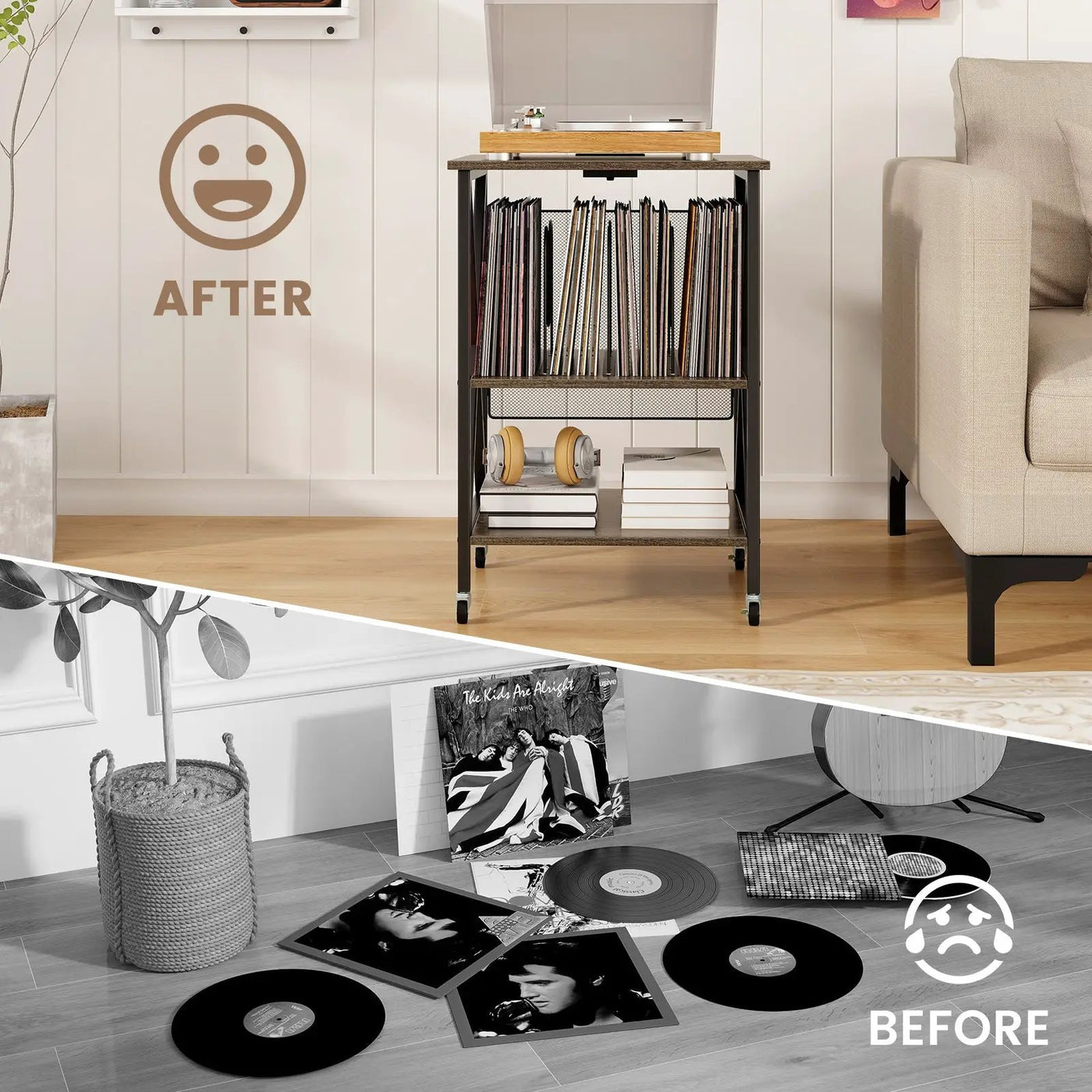 Mid-Century Record Player Stand with Built-in Charging Station by DirectDeals
