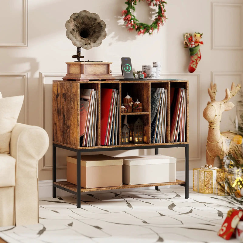 Record Player Stand with Charging Station and Metal Frame by DirectDeals