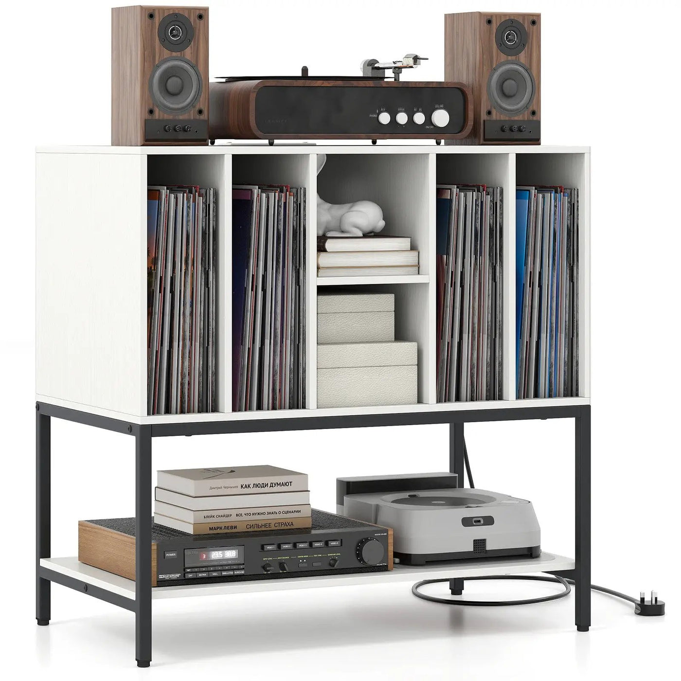 Record Player Stand with Charging Station and Metal Frame by DirectDeals