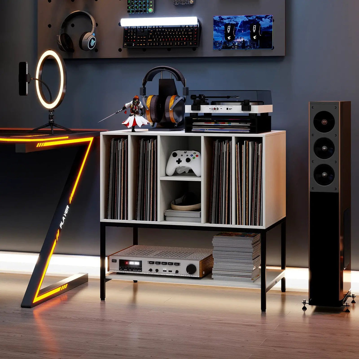 Record Player Stand with Charging Station and Metal Frame by DirectDeals