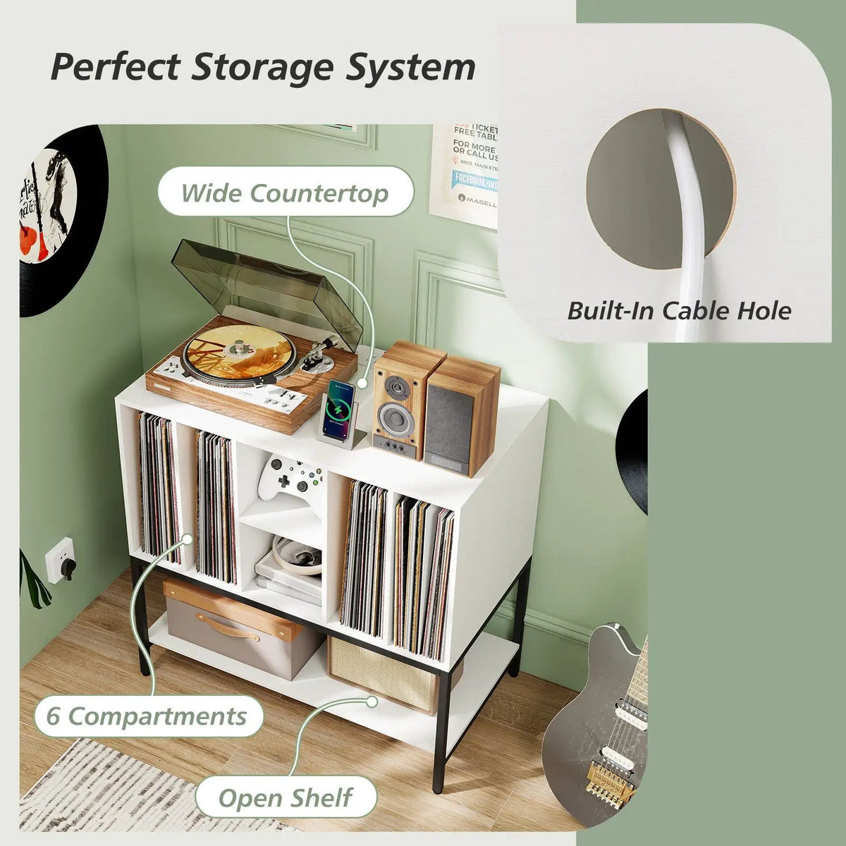 Record Player Stand with Charging Station and Metal Frame by DirectDeals