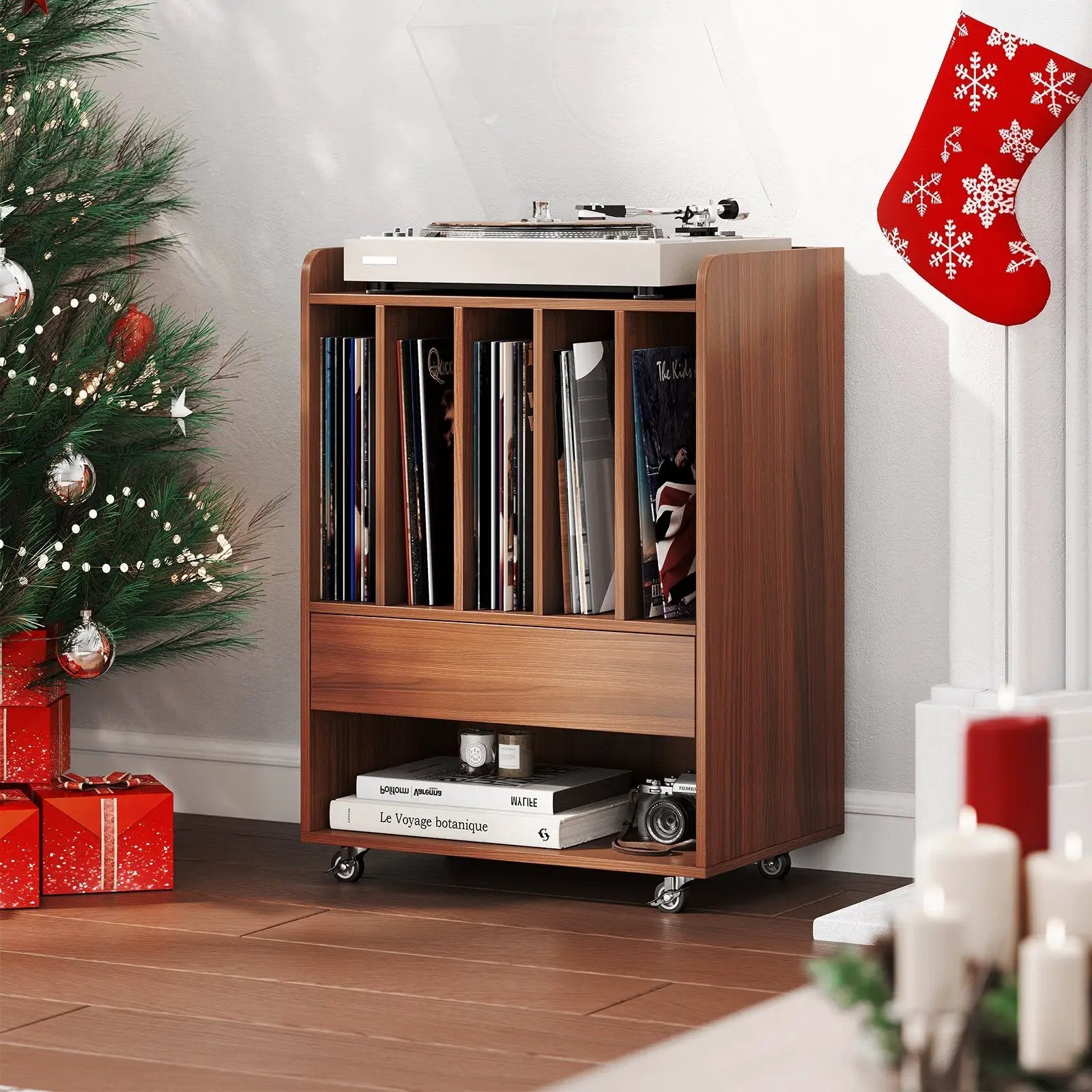 Record Player Stand Turntable Stand with Drawer and Record Holder by DirectDeals