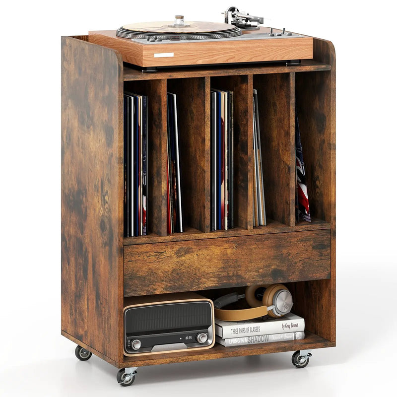 Record Player Stand Turntable Stand with Drawer and Record Holder by DirectDeals